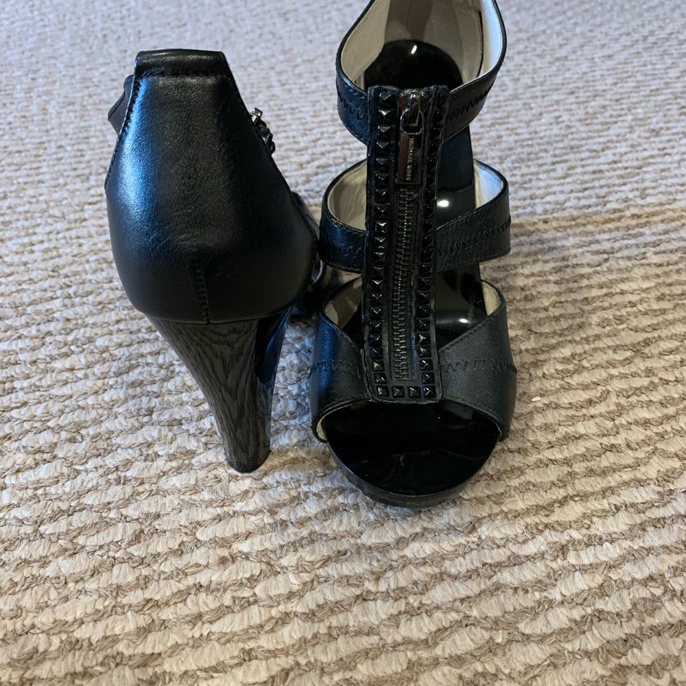 Leather black studded heels